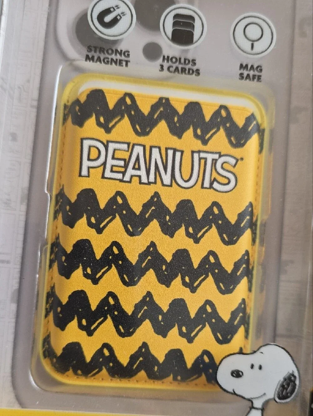 Peanuts Yellow Magnetic Wallet Card Holder with Black Zigzag